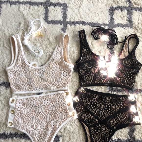 New Small White Lace Nude Bikini Set - Picture 3 of 3